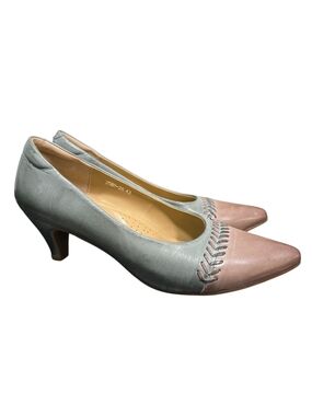 Mona Flying Women's Leather Pumps Med Heel Pointed Toe Size 43 in Mint Green